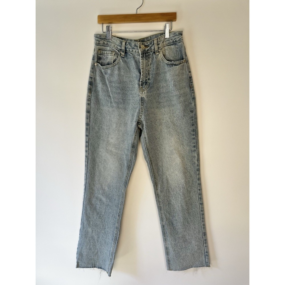 See See Paris Women's Jeans Size 28 High Rise Blue Denim Mom Core Raw Hem